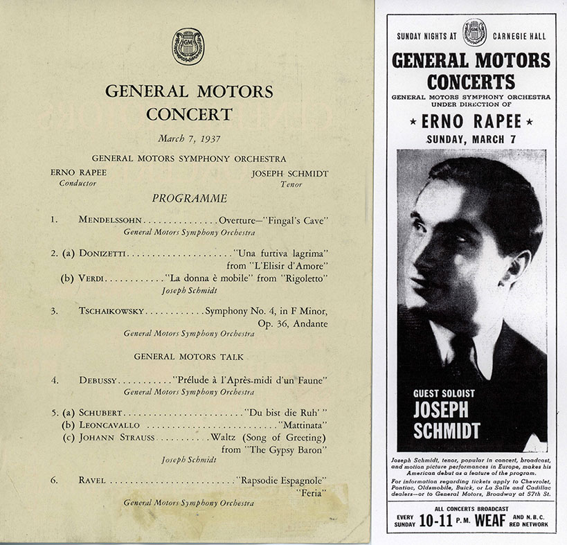 Joseph Schmidt Konzertprogramm zum Auftritt in der Carnegie Hall